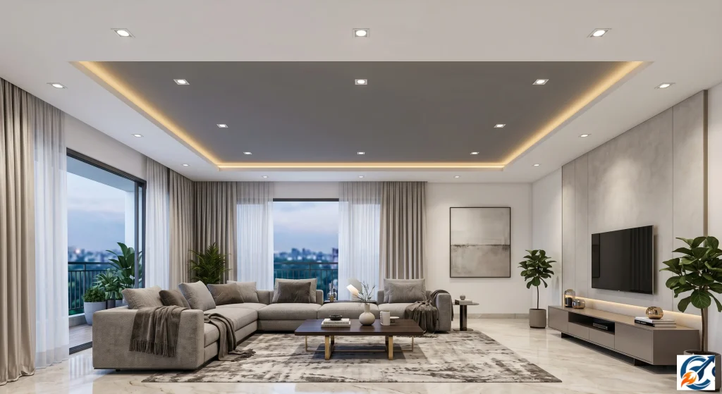 Dual tone white and grey simple POP design for hall
