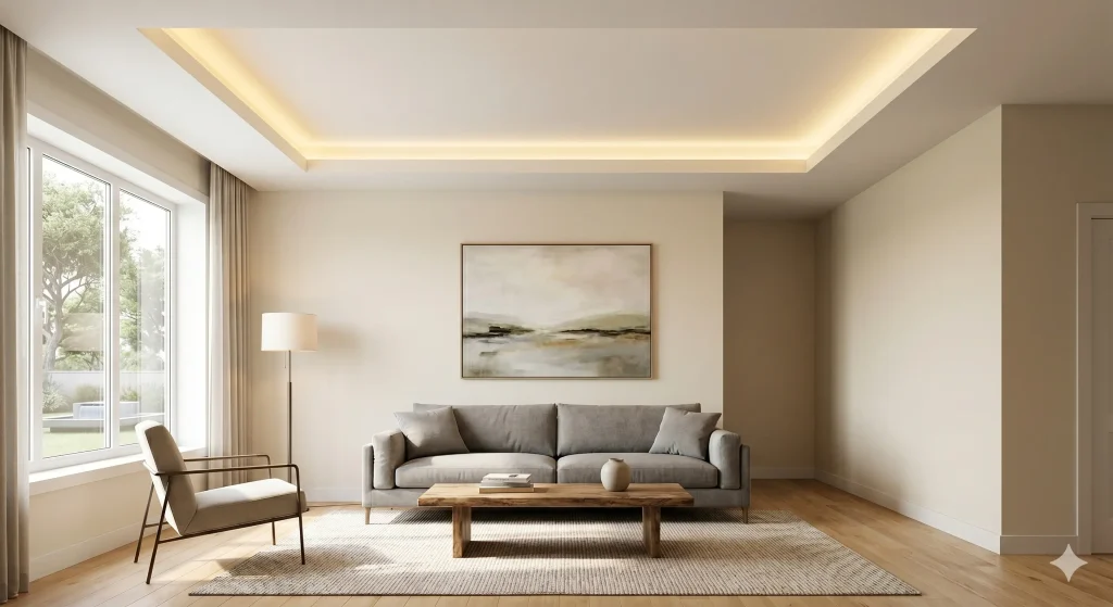 Modern simple rectangular tray POP design for hall ceiling