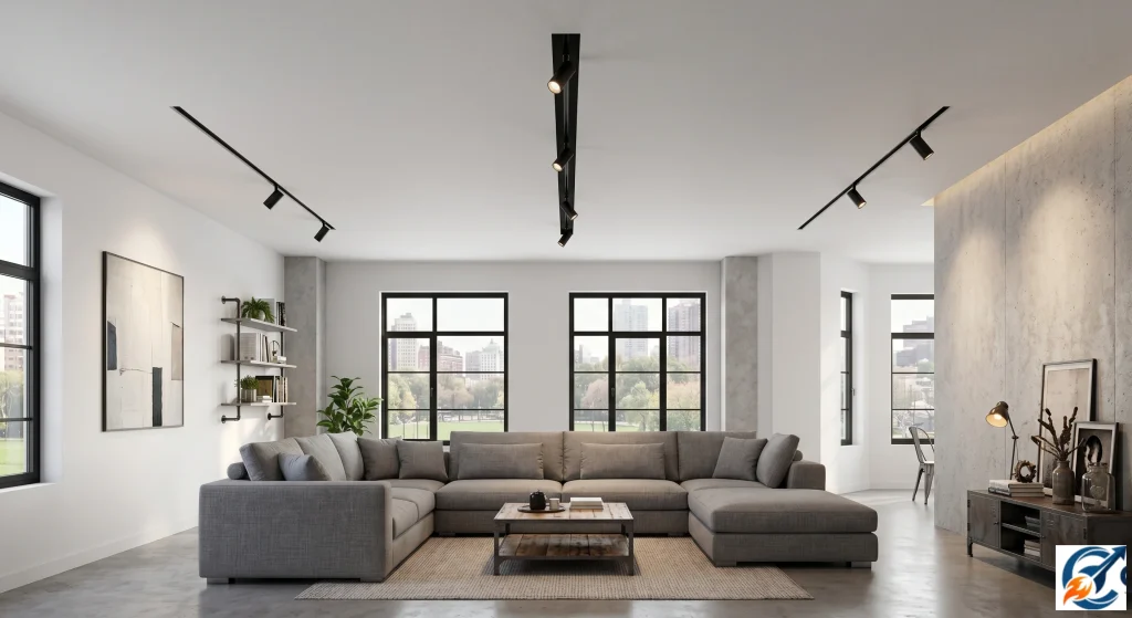 Flat simple POP ceiling with modern track lights
