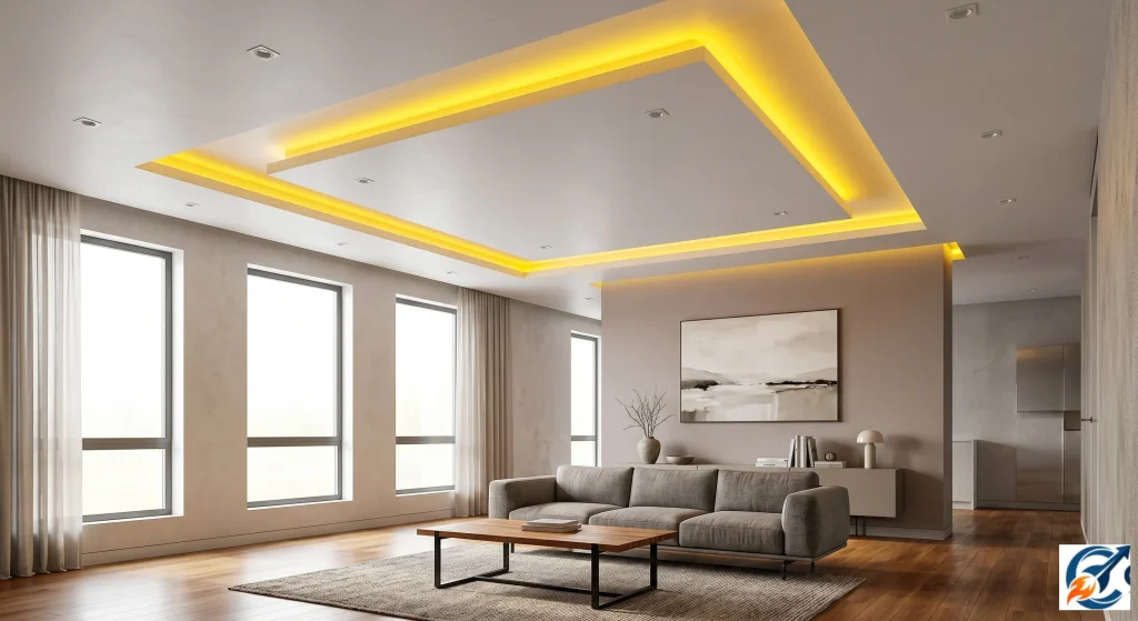 Floating island modern POP ceiling design with LED cove lighting