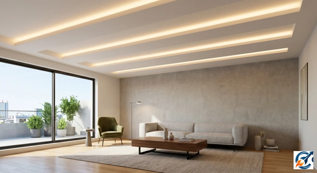 Parallel strip modern simple POP design for living room
