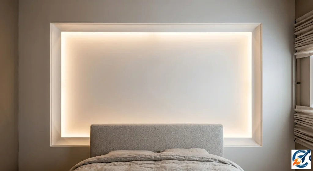 Simple inverted cove lighting design for bedroom ceiling perimeter.
