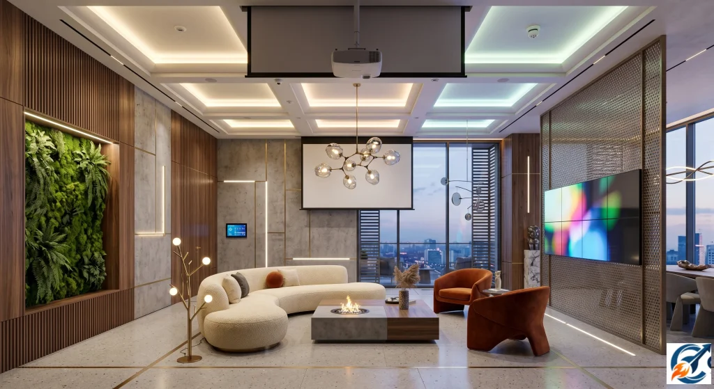 Seamless flat POP false ceiling with trimless spotlights
