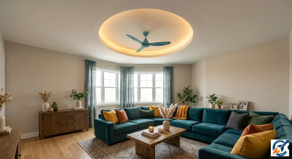 Simple circular POP design for hall center with fan