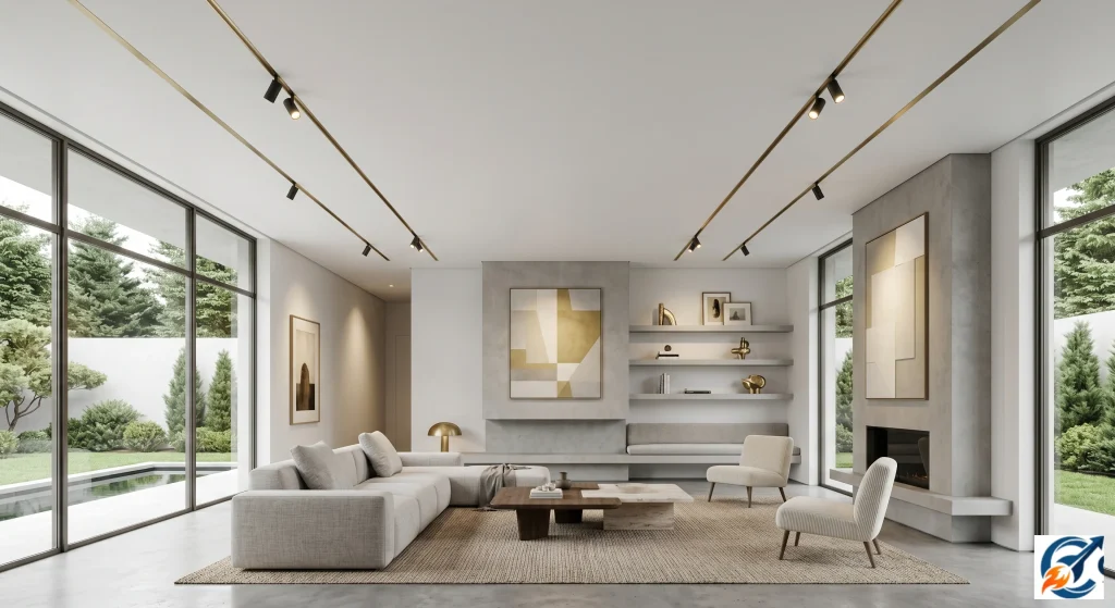 Simple POP ceiling design with metallic brass strips